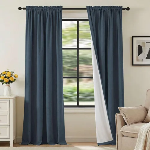 Vista 82 de H.VERSAILTEX Cortinas 100% opacas con aspecto de lino para dormitorio, bloqueo de luz completa, bolsillo para barra, cortinas de ventana gruesas