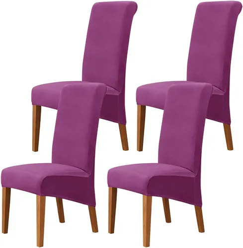 Vista 11 de Juego de 2 fundas de terciopelo para sillas de comedor, color beige, fundas elásticas para sillas de comedor y cocina, reutilizables, protector