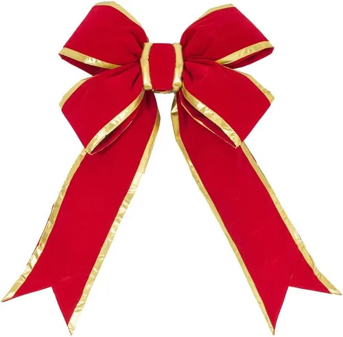 Vista 2 de Vickerman Lazo estructural de terciopelo rojo y dorado de 12 x 15 pulgadas para exteriores, lazo para interiores, lazo festivo, lazo grande