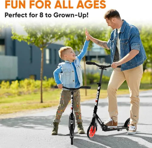 Vista 4 de Hurtle Renegade Kick Scooter for Kids, Teenagers & Adults - 2-Wheel Folding Scooter with Adjustable T-Bar Handlebar - Alloy Anti-Slip Deck