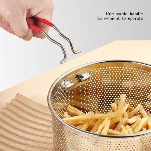 Vista 4 de Colador de acero inoxidable, colador de pasta de metal microperforado con gancho y mango extraíble, colador colador colador para cocina papas