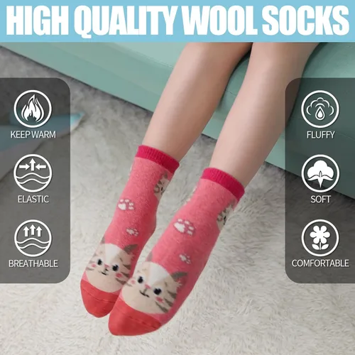 Vista 3 de MQELONG Calcetines de lana para niños y niñas, de invierno, de lana cálida, para senderismo, botas gruesas, calcetines acogedores, 6 pares