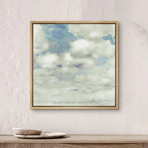 Vista 4 de SIGNWIN Lienzo enmarcado para pared, diseño retro de cielo azul y nube, paisaje, naturaleza, ilustraciones de área silvestre, bellas artes, casa