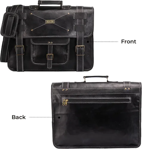 Vista 6 de Spacious Leather Laptop Briefcase for Men - Everyday Handmade Messenger Bag for 17 Inch Laptops