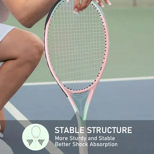 Vista 6 de OGEENIER Juego de 2 raquetas de tenis para adultos, 27 pulgadas preencordadas para principiantes, juego de raquetas de tenis de aluminio ligeras