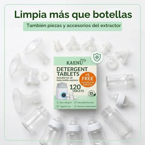 Vista 5 de Tabletas detergentes para lavar botellas, 120 unidades + 5 tabletas descalcificantes
