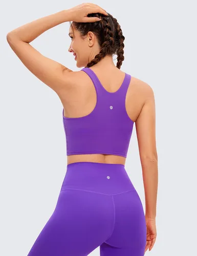 Vista 3 de CRZ YOGA Butterluxe - Brasier deportivo de cuello alto y espalda cruzada para mujer, camiseta corta acolchada para entrenamiento con brasier
