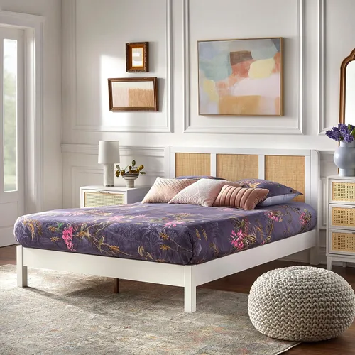 Vista 3 de Larkin Mid-Century - Cama de plataforma Queen en nogal