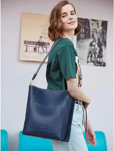 Vista 2 de BROMEN - Bolso de cuero para mujer, bolso estilo Hobo para llevar al hombro o cruzado