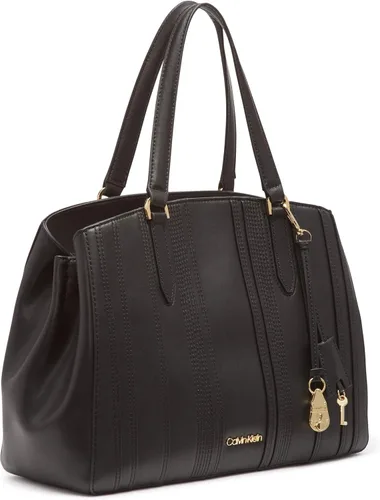 Vista 5 de Calvin Klein Lock Linear Stitch acolchado Daytona cuero declaración Satchel