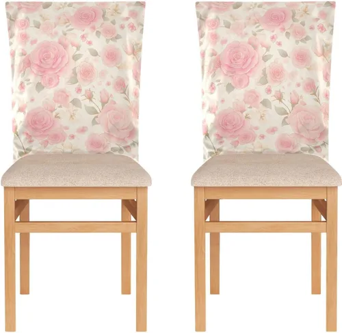 Vista 2 de Juego de 6 fundas decorativas románticas para sillas de comedor con diseño de rosas rosadas para sala de estar, fiestas de cumpleaños, fundas