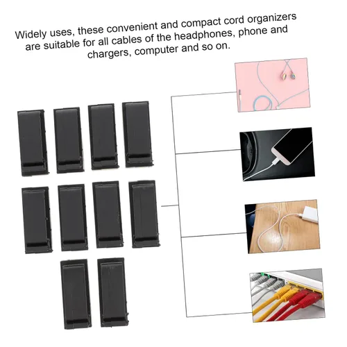 Vista 2 de Hemobllo Ganize Your Desk - 10 clips organizadores de cables autoadhesivos para auriculares, cables de cargador de teléfono