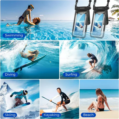 Vista 8 de SYNCWIRE Funda impermeable para teléfono, paquete de 2 bolsas impermeables IPX8 doble espacio para iPhone 15 14 13 12 Pro Max XR X SE 2022 8 Samsung