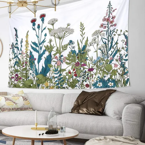 Vista 2 de HOMKUMY Tapiz de pared de flores silvestres, tapiz hippie bohemio con flores psicodélicas indias para colgar en la pared, decoración del hogar