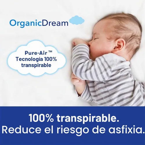 Vista 2 de ORGANICDREAM Colchón para cuna y niños pequeños, 100% transpirable, probado para reducir el riesgo de asfixia, funda 100% lavable, cama de bebé