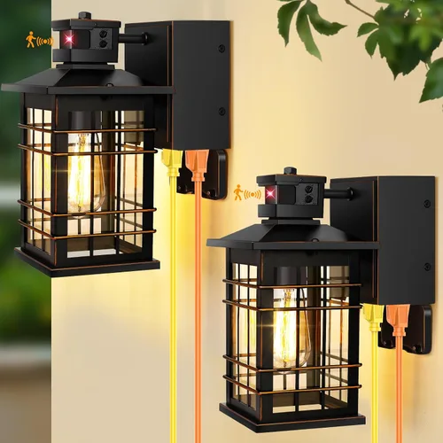 Vista 16 de Lámpara exterior con sensor de movimiento para montaje en pared, de bronce aceitado del anochecer al amanecer, impermeable, con base E26, linterna