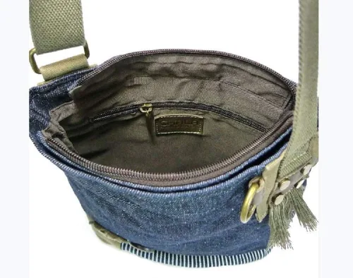 Vista 2 de Chala Parche cruzado para mujer, bolso de mensajero de lona de mezclilla azul
