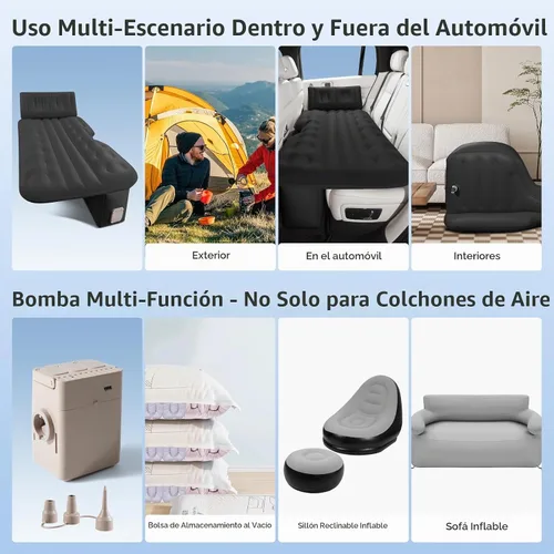 Vista 7 de BEBAS Colchón de aire de coche Cama de asiento trasero de una pieza Negro