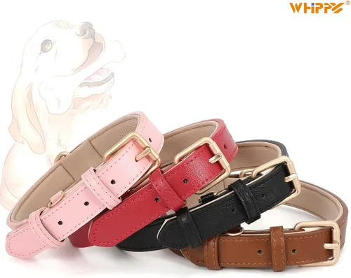 Vista 5 de WHIPPY Airtag - Collar de piel para perro, rastreador GPS, collar de cachorro ajustable de cuero suave acolchado con funda para Airtag para mochila