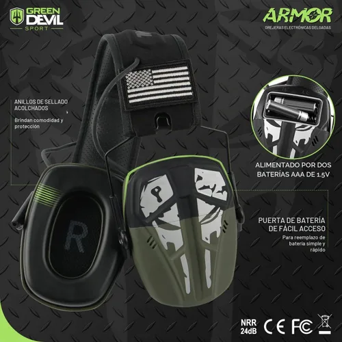 Vista 2 de GREEN DEVIL Disparo Protección auditiva Reducción de ruido electrónico Protección auditiva Orejeras Auriculares para pistola de caza Verde militar