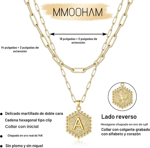 Vista 6 de M MOOHAM - Delicado collar de oro para mujer, de 14 quilates, en capas, lindos collares con letra hexagonal con inicial para mujer, regalos