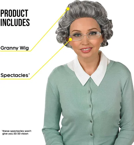 Vista 3 de Fun Shack Peluca de anciana para mujer, peluca corta gris, peluca gris para abuela, peluca de anciana, peluca blanca, peluca de pelo de anciana