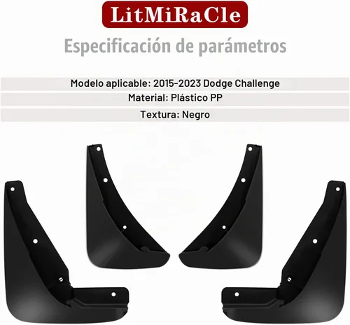 Vista 6 de Guardabarros antisalpicaduras, guardabarros moldeados resistentes compatibles con Dodge Challenger 2015-2023, aletas de barro delanteras y traseras