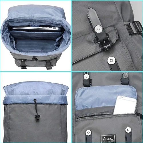 Vista 4 de KAUKKO Mochila, Negro, Verde Ejército, Caqui, Talla única, Gris (E5-3)), Grande