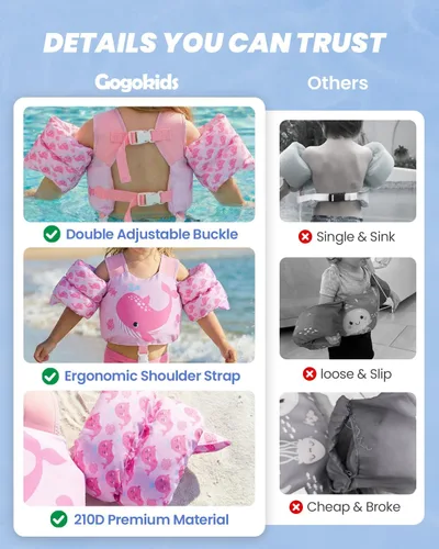 Vista 8 de Gogokids 2-in-1 Toddler Swim Vest Pool Floaties for Kids[CPC Certified & Remove Crotch Strap]Puddle Float Jumper 24-66 Pounds, Toddler Arm Floaties