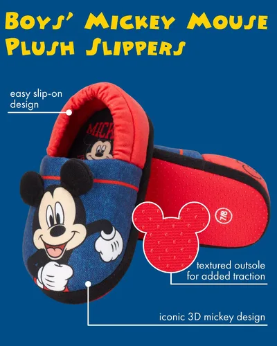 Vista 2 de Disney Boys Mickey Mouse Slippers Cozy Plush Fuzzy Slippers Non-Slip Non-Skid Slippers for Boys ToddlerLittle Kid