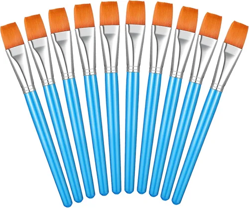 Vista 8 de Zonon 10 pinceles de pintura de cabeza plana de 1 pulgada, pinceles de pintura acrílica de acuarela a granel, pinceles de pelo de nailon sintético