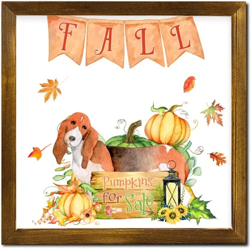 Vista 11 de Fall Pumpkins Sale with Japanese Spitz Dog Framed Wooden Signs Harvest Festival Hanging Wall Art Sign Farmhouse Wall Art Hanging Decor for Women