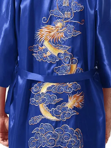 Vista 3 de Bon amixyl Bata kimono bordada de satén de seda para hombre chino