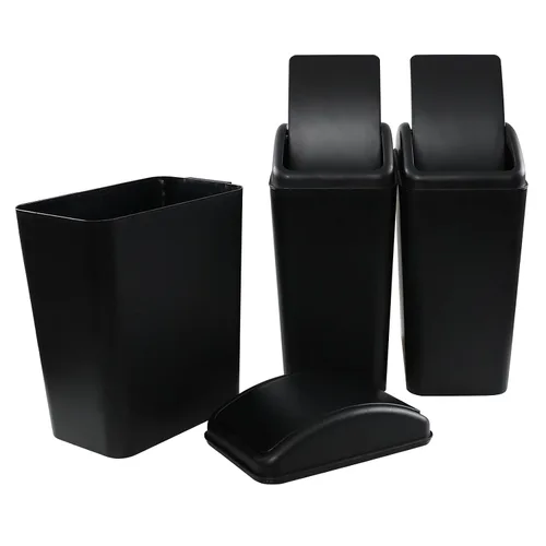 Vista 7 de Asking - Bote de basura pequeño de 4.5 galones con tapa abatible, paquete de 3, color negro Cubo de basura de plástico con tapa giratoria, mango
