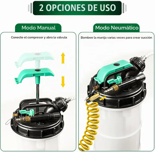 Vista 3 de Extractor de líquido neumático manual de 5.3 L, extractor de bomba de vacío de cambio de aceite con 5 tubos y una manguera de purga de frenos