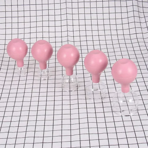 Vista 3 de Masaje corporal de goma y vidrio de ventosas al vacío tazas de ahuecamiento corporal chino 5pcs (rosa)