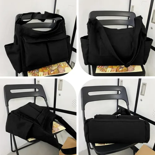 Vista 7 de WITERY Bolso bandolera de lona Bolso cruzado grande tipo hobo para mujeres y hombres, bolso casual para mujer, bolso de mano retro de mezclilla