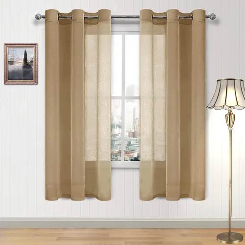 Vista 181 de DWCN Cortinas traslúcidas color verde frijol para sala de estar y dormitorio - Cortinas voile con aspecto de lino sintético con ojales en la parte