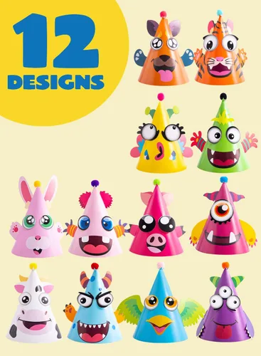 Vista 2 de JOYIN 12 juegos de sombreros de fiesta para niños, juegos de fiesta, actividades de manualidades, lindos sombreros de cumpleaños con temática