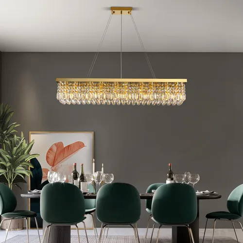 Vista 5 de Lámpara rectangular moderna de cristal dorado de 47 pulgadas para Montaje colgante