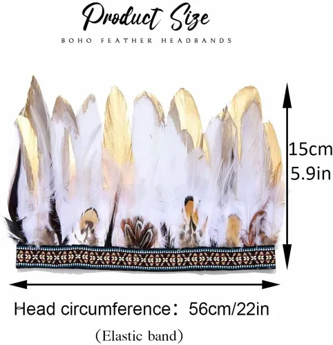 Vista 5 de CAKURE Diadema de plumas, corona, plumas indias, tocado, tocado, tocado, carnaval, Halloween, disfraces, accesorios para el cabello