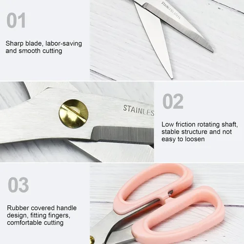 Vista 7 de Tijeras multiusos de 8 pulgadas resistentes ergonómicas y cómodas tijeras afiladas para oficina, hogar y hogar (rosa)