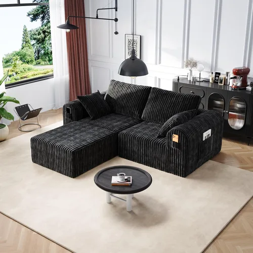 Vista 12 de Sofás modulares de pana otomana de 28.74 pulgadas para sala de estar, taburetes de sofá sin hueso, no requiere montaje, sofá profundo en una caja