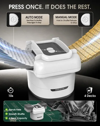 Vista 3 de Barajador automático de tarjetas para 1-4 cubiertas, máquina barajadora de tarjetas recargable USB-C con modos duales, funda protectora de EVA y 1