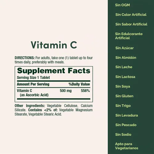 Vista 5 de Suplemento Nature's Bounty, tabletas con 0.017 oz de vitamina C pura, 1474, 1, 1 Apoya un sistema inmunológico saludable, suplemento vitamínico