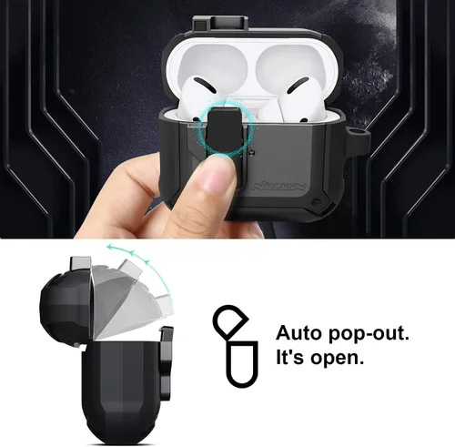 Vista 2 de Nillkin AirPods Pro - Funda protectora de cuerpo completo con llavero de metal, a prueba de golpes, para AirPods Pro 2019, color negro