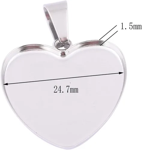 Vista 2 de 40 unidades de 0.972 in con ajustes de cabujón de corazón de acero inoxidable Bisel Colgante Bandejas DIY Neclace Base en blanco para suministros