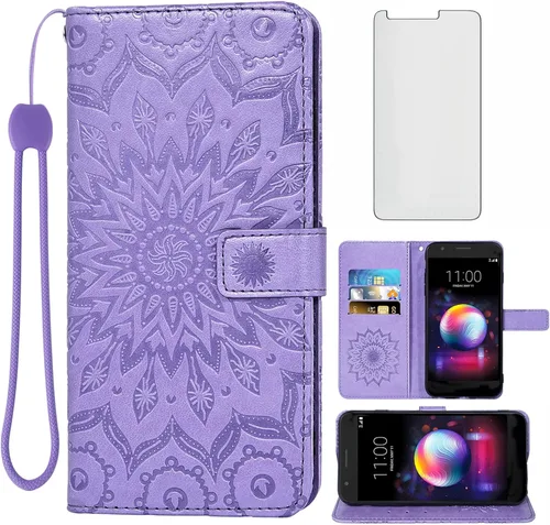 Vista 10 de Funda de teléfono para LG K30 2018 5.3/Premier Pro LTE/Phoenix Plus/Harmony 2/K10/Xpression cartera con protector de pantalla de vidrio templado Oro