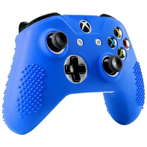 Vista 4 de eXtremeRate Soft Anti-Slip Dark Blue Silicone Controller Cover Skins Thumb Grips Caps Protective Case for Xbox One X S Controller - Blue