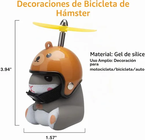 Vista 6 de wonuu Campana de bicicleta de pato con luz y casco, linda bocina de bicicleta de hámster, decoración de salpicadero, campanas de motocicleta